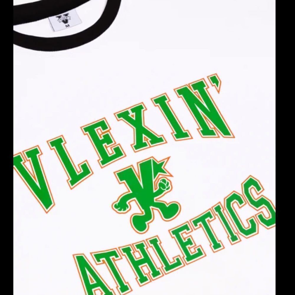 Vlexin’ University Merch Ringer Tee Shirt white/blk/green M Nwt - Picture 2 of 6
